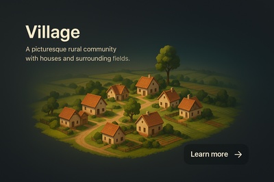 Charming Village Scene with Houses and Fields