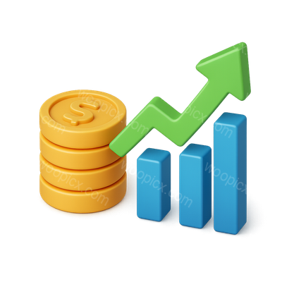 3D Icon Representing Financial Growth and Profit Increase