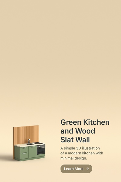 Minimalist Green Kitchen with Wood Slat Wall Design
