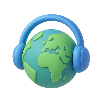 3D Illustration of Earth with Headphones for Music Theme