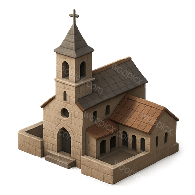 3D Monastery Icon with Isometric Perspective