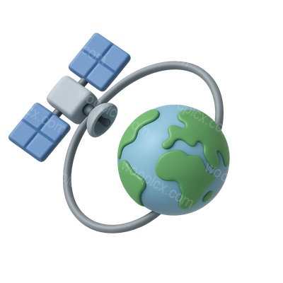 3D Satellite Orbit Icon with Earth Representation