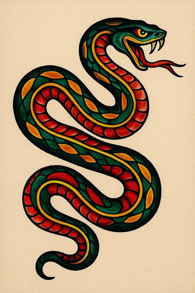 Colorful Snake Illustration with Bold Design Elements