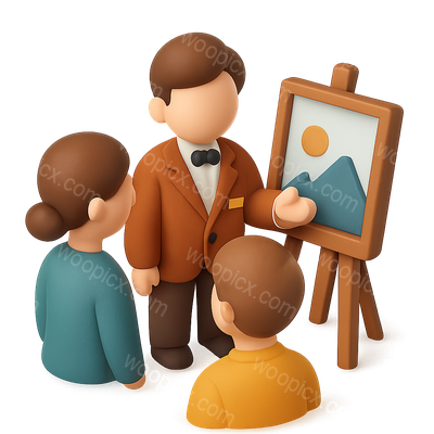 3D Art Dealer Icon with Clients in Isometric View