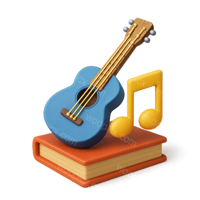 Colorful 3D Blues Music Icon with Guitar and Note