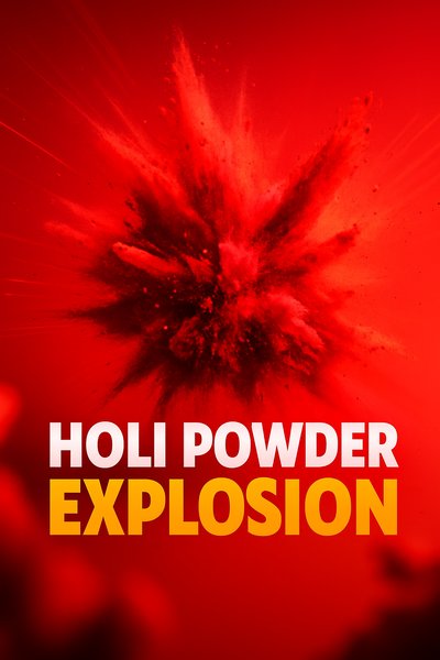 Vibrant Holi Powder Explosion Against Red Background