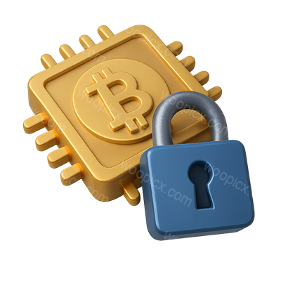 3D Crypto Icon Featuring Bitcoin and Lock Design