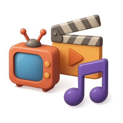 Colorful 3D Entertainment Icons in Volumetric Style