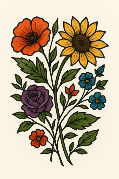 Colorful Floral Illustration with Various Flowers