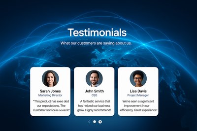 Modern Testimonials Section with Global Connectivity Theme