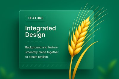 3D Illustration of Wheat with Integrated Design Features