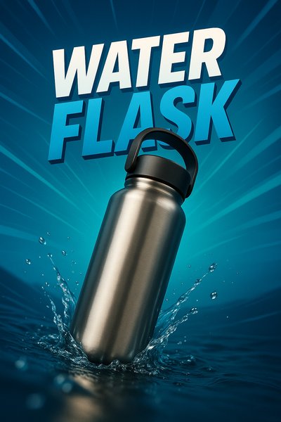 Dynamic Water Flask Illustration with Bold Text