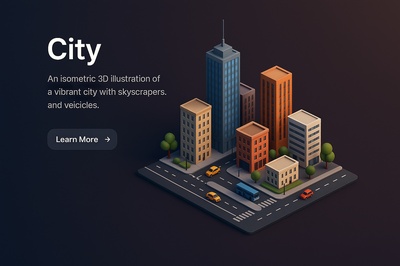 Isometric 3D City Scene with Skyscrapers and Vehicles