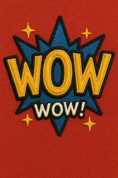 Embroidered Patch Design Featuring Exclamatory Text