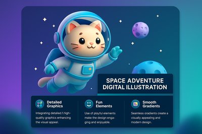Cute Astronaut Cat in Space Adventure Illustration