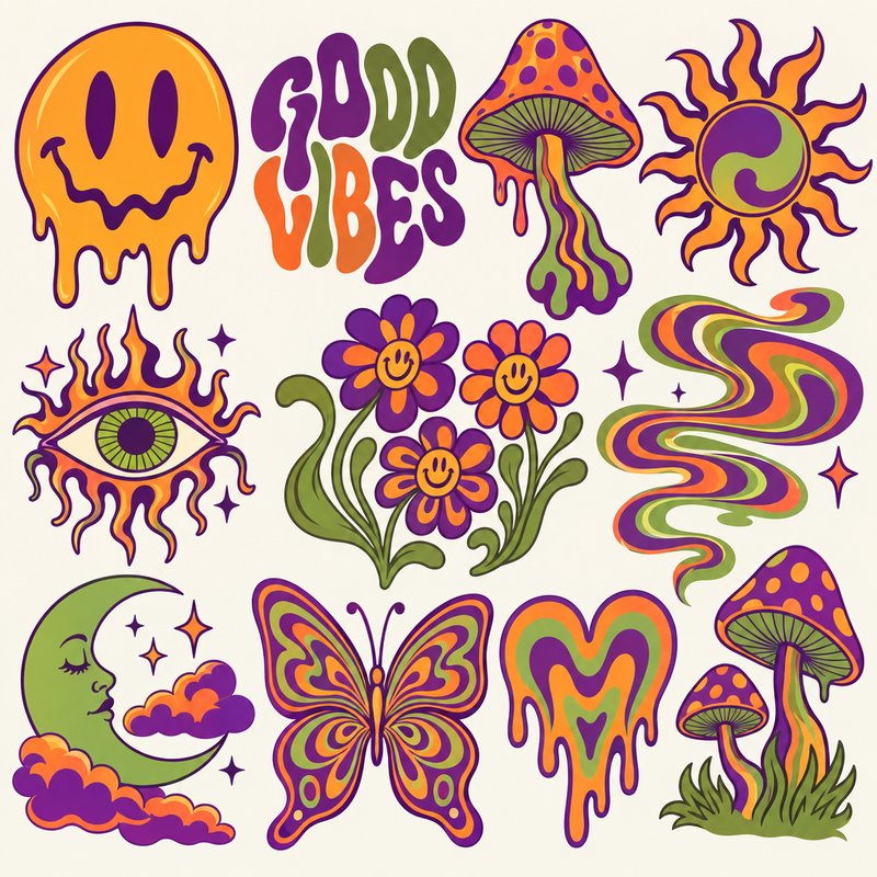 Psychedelic 60s design elements