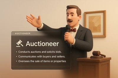 3D Illustration of an Auctioneer with Informative Design