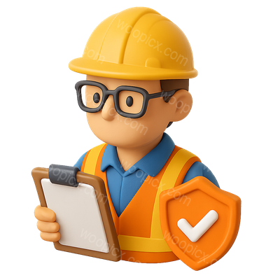 3D Workplace Safety Inspector Icon with Checklist and Shield
