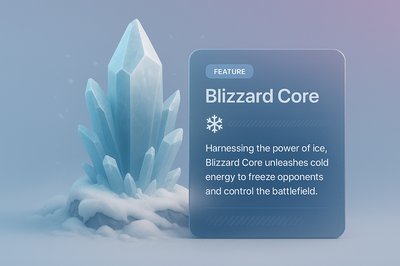3D Blizzard Core Design with Ice Crystal and Text Overlay