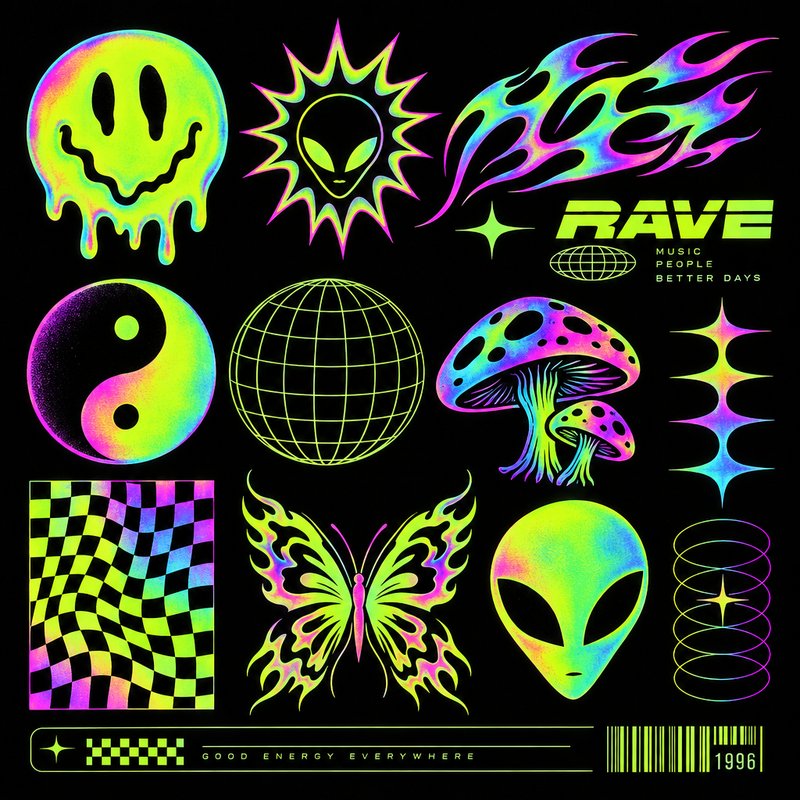 90s rave design elements pack