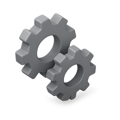 3D Interlocking Gears Icon with Isometric View