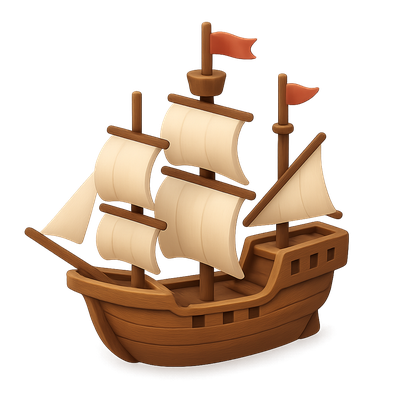3D Icon of a Classic Wooden Ship with Sails