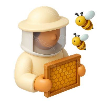 3D Beekeeper Icon with Bees and Honeycomb
