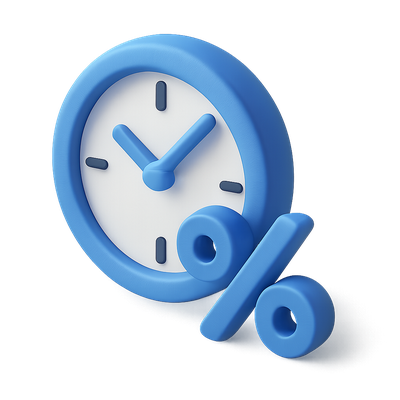 Stylish 3D Clock Icon with Percentage Symbol