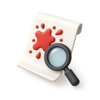 3D Forensic Icon with Blood Spatter and Magnifying Glass