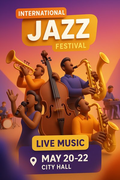 Vibrant Jazz Festival Poster with Musicians and Event Details