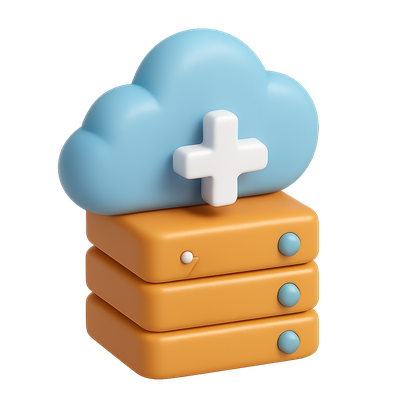 Stylized 3D Cloud Storage Icon with Server Design