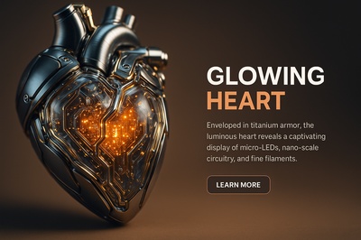 Hyperrealistic Glowing Heart of Code in Titanium Armor