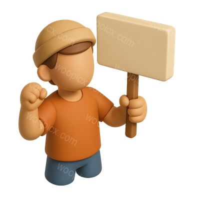 3D Activist Icon Holding a Protest Sign