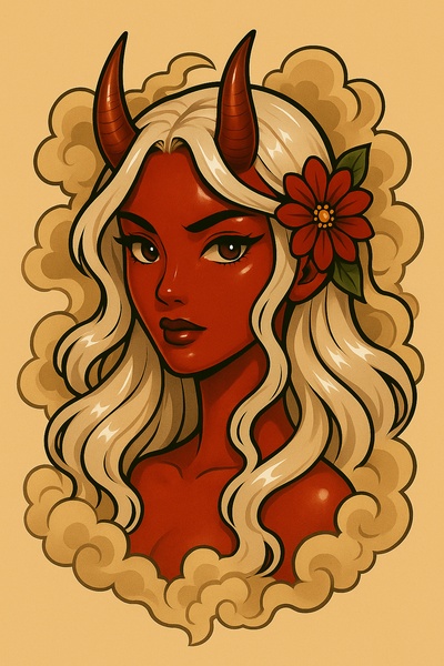 Stylized Portrait of a Horned Girl in Smoky Background