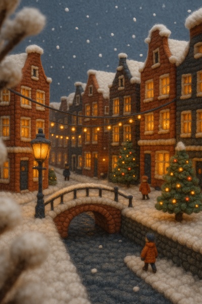 Cozy Winter Scene in Jordaan, Amsterdam with Yarn Textures