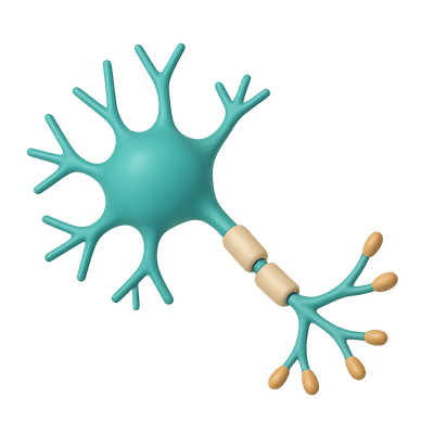 Stylized 3D Neuron Icon with Transparent Background