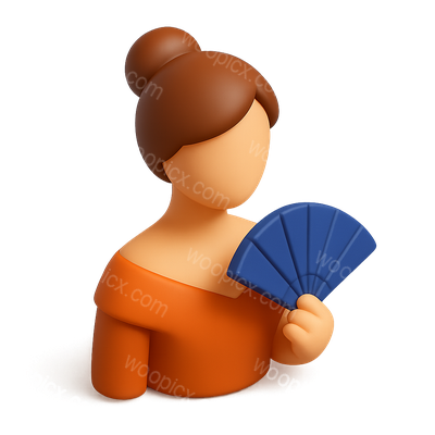 Stylized 3D Icon of a Lady Holding a Fan