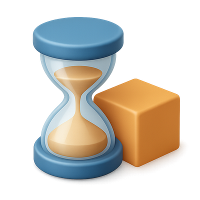 3D Hourglass Icon with Block in Isometric View