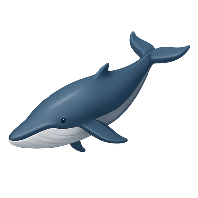 Stylized 3D Fin Whale Icon with Isometric Perspective