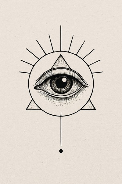 Artistic Representation of an Eye within a Triangle and Sunburst