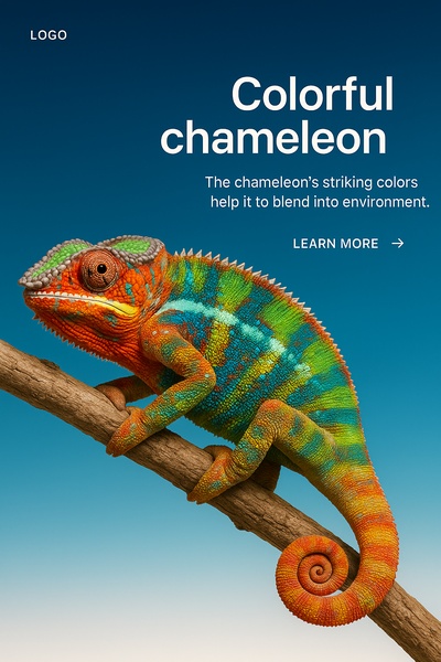 Vibrant Chameleon on Blue Background with Text Overlay