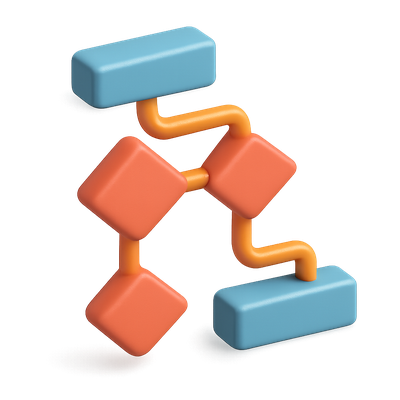 3D Flowchart Diagram with Decision Points in Isometric View