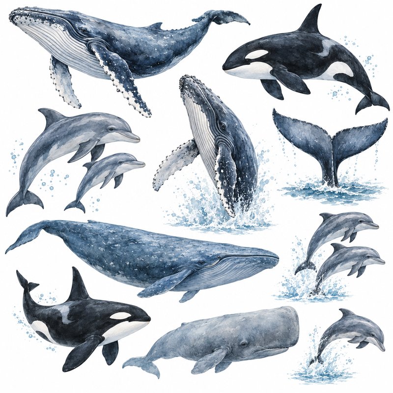 Watercolor Whales and Dolphins Pack