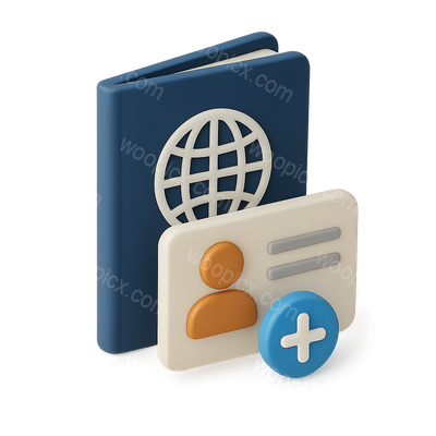 3D Identification Icon Featuring Passport and ID Card