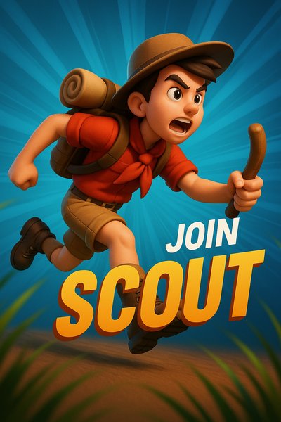 Dynamic Scout Illustration with Engaging Typography