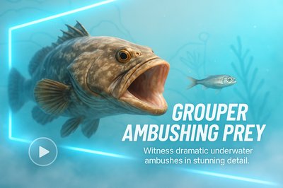 Underwater Scene Depicting Grouper Ambushing Prey in Detail