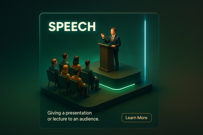 3D Scene of Speech Presentation with Neon Accents