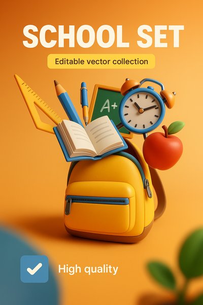 3D Illustration of School Supplies in a Backpack