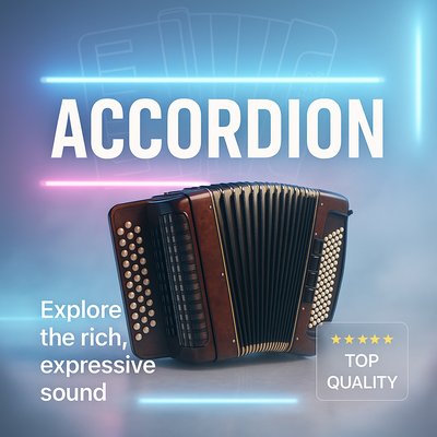 Promotional Graphic Featuring Accordion with Modern Design Elements