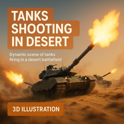 Dynamic 3D Illustration of Tanks in Desert Battlefield